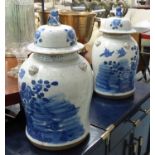 TEMPLE JARS, a pair, Chinese style blue and white, 47cm H.
