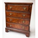 BACHELOR'S CHEST, George II design burr walnut with foldover top above four long drawers,