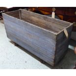 INDUSTRIAL TROLLEY, distressed grey painted pine, on metal wheels ideal log basket,