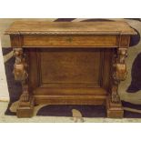 CONSOLE TABLE, circa 1870, Continental oak, with frieze drawer supported by carved Griffins,