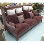 WINGBACK SOFA, in aubergine chenille with studded detail and built in reading lights,