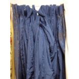 CURTAINS, two pairs, blue Moire with gold patterned detail, lined,