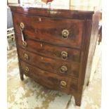 SCOTTISH BOWFRONT CHEST, 19th century, flame mahogany, having four long drawers,