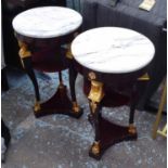 PLANT STANDS, a pair, Empire style with marble tops, 38cm diam x 66cm H.