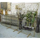ROOM DIVIDER, panelled foliate gilt metal hinged with shaped low pull out section, 226cm x 180cm H.