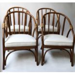 ARMCHAIRS, a set of four, mid 20th century English bentwood and rush bound.