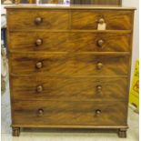 CHEST, George IV mahogany with two short above four long drawers on short scrolled feet,