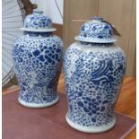 TEMPLE JARS, a pair, Chinese style blue and white, 47cm H.
