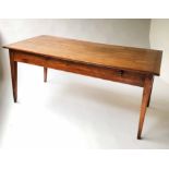 FARMHOUSE TABLE, 19th century French cherrywood planked and cleated with end and side drawers,
