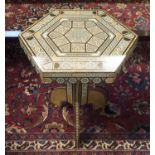 SYRIAN OCCASIONAL TABLE, 20th century inlaid with hexagonal top, 50cm H x 36cm x 41cm.