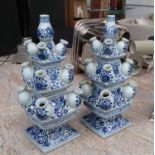 DELFTWARE STYLE TULIP VASES, a pair, largest 17cm x 17cm x 17cm H.