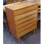 CHEST, 1970's teak with six long drawers and tapering supports, 70cm x 93cm H.