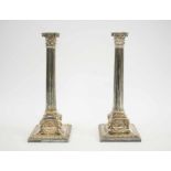 ELKINGTON & CO CANDLESTICKS, a pair, silver plate Corithian column style, 31cm H.