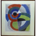 After SONIA DELAUNAY, a set of four lithographic prints, 80cm x 60cm, 80cm x 40cm,