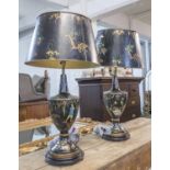 TOLEWARE STYLE TABLE LAMPS, a pair, with shades, 80cm H.