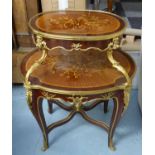 ETAGERE, two tier, Louis XV style marquetry finish, 71cm x 56cm x 87cm H.