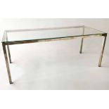 LOW TABLE, rectangular 1970's silvered metal with glazed top, 125cm x 55cm x 49cm H.