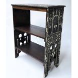 OPEN BOOKCASE, 19th century, Moorish hardwood, with bone and white metal inset,