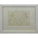 AFTER PABLO PICASSO 'Clown and nude woman', lithograph in colours, 25cm x 35cm, framed and glazed.