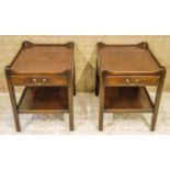 LAMP TABLES, a pair, Georgian style mahogany, each with two tiers and single drawer,