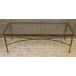 LOW TABLE, mid 20th century brass with rectangular glass top, 42cm H x 121cm W x 46cm D.