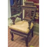 OPEN ARMCHAIR, 19th century Chinese rosewood with pagoda top rail,