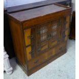 KOREAN CABINET, calamander panelled with two grilled doors and five drawers, 87cm x 37cm x 88cm H.