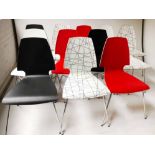 DINING CHAIRS, a mixed set of twelve, bentwood and chrome framed black, white, red and hatched.