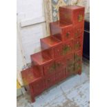 STEPPED BANK OF DRAWERS, a pair,