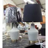 TABLE LAMPS, a pair, with shades, concrete design, 55cm H.