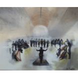 NIGEL KINGSTON 'Orchestra in full swing', acrylic on canvas, signed, 100cm x 120cm.