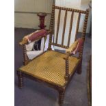 OPEN ARMCHAIR, George IV beech simulated as rosewood with bobbin turned frame,