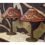 TIFFANY STYLE TABLE LAMPS, a pair, 60cm H.