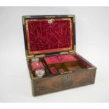 19TH CENTURY BOXES, one writing box and two necessaire de voyage to include various utensils,