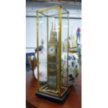 SKELETON CLOCK, contemporary with Queen Elisabeth tower form, 24cm x 17cm x 70cm.