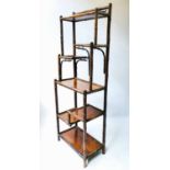 OPEN SHELVES, 19th century Chinese bamboo and carved with straight and stepped shelves,