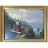 SCOTTISH SCHOOL 'Couple set in Highlands', 19th century oil on panel, 23cm x 30cm, framed.