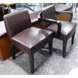 DINING CHAIRS, by Promemoria, a set of twelve, brown leather with red stitching and four with arms,