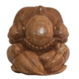 YOGI MAN WEEPING BUDDHA, 20th century carved palm wood, 40cm H x 37.5 D x 36 W.