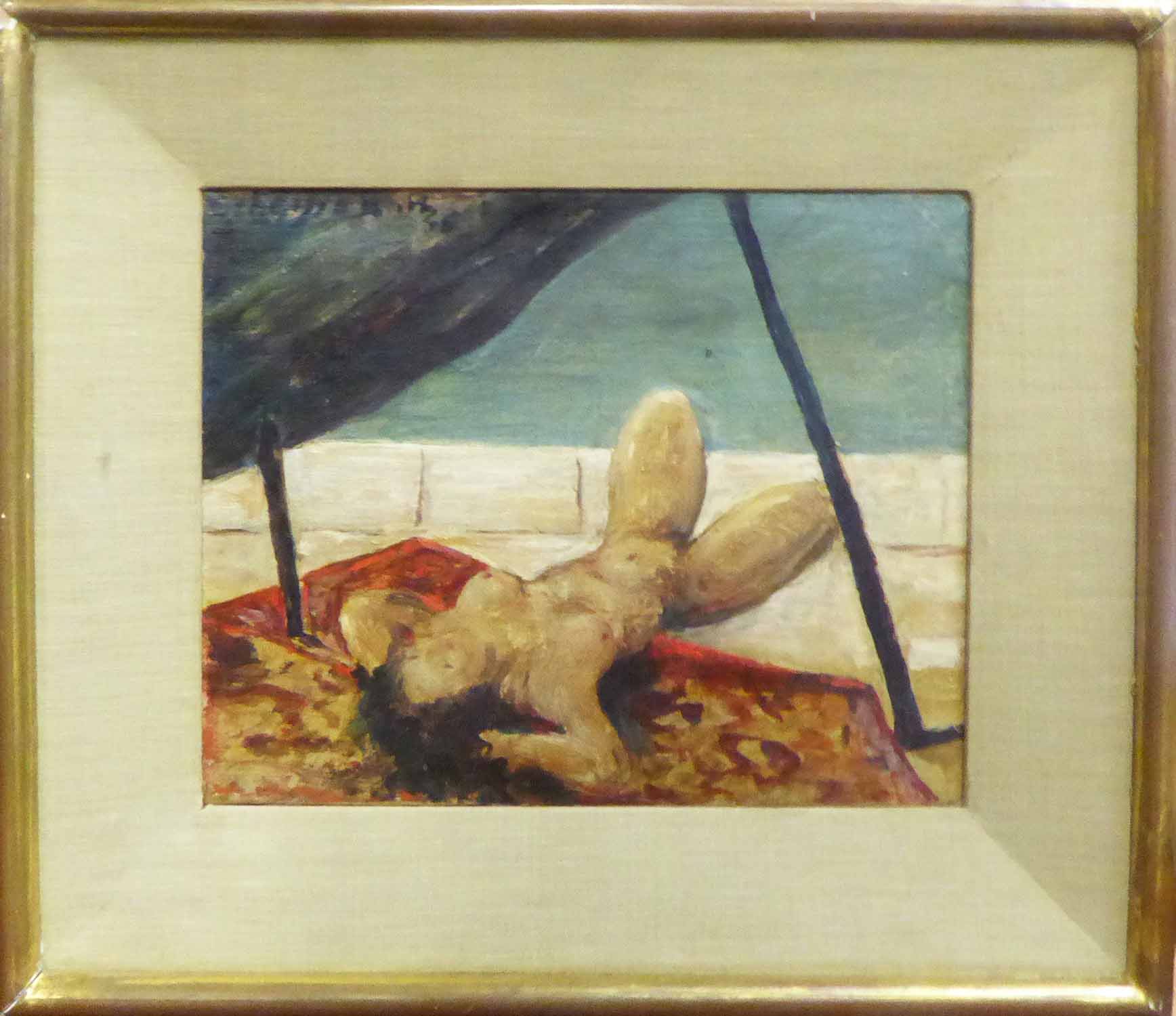 MANNER OF HUGO SCHEIBER 'Woman Sunbathing', oil on canvas, with signature and date '36 upper left,