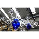 VERONESE MURANO CHANDELIERS, a pair, signed, six branches with illuminated cobalt blue bowl,