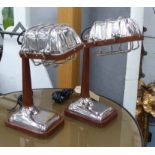 DESK LAMPS, a pair, vintage American style with leathered detail, 40cm H.