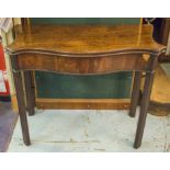 SERPENTINE CARD TABLE, George III mahogany with green baize lining and hidden drawer to rear,