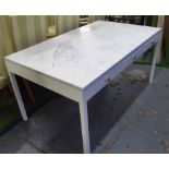 DINING TABLE, contemporary design, marble top with lacquered base, three drawers,