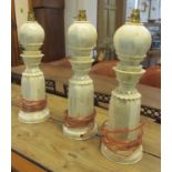 LAMP BASES, three, octagonal topped, 45cm H.