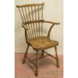 WINDSOR ARMCHAIR, mid 18th century American maple and ash with comb back, 61cm W.