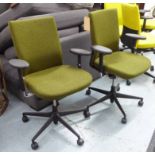 VITRA TASK ARMCHAIRS, a pair, 'ID Concept Soft', dark green woollen upholstery, 102cm H.