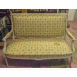 WITHDRAWN - CANAPE, 19th century French painted in Louis XVI style with yellow striped upholstery,