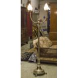 FLOOR LIGHT, Art Nouveau style, silvered metal with twin flambeau glass shades, 184cm H x 53cm.