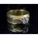 DIAMOND SINGLE STONE RING, mounted in yellow gold.